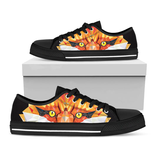 Geometric Fox Print Black Low Top Shoes 