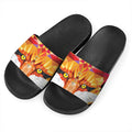 Geometric Fox Print Black Slide Sandals