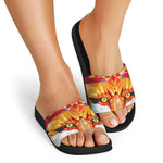 Geometric Fox Print Black Slide Sandals