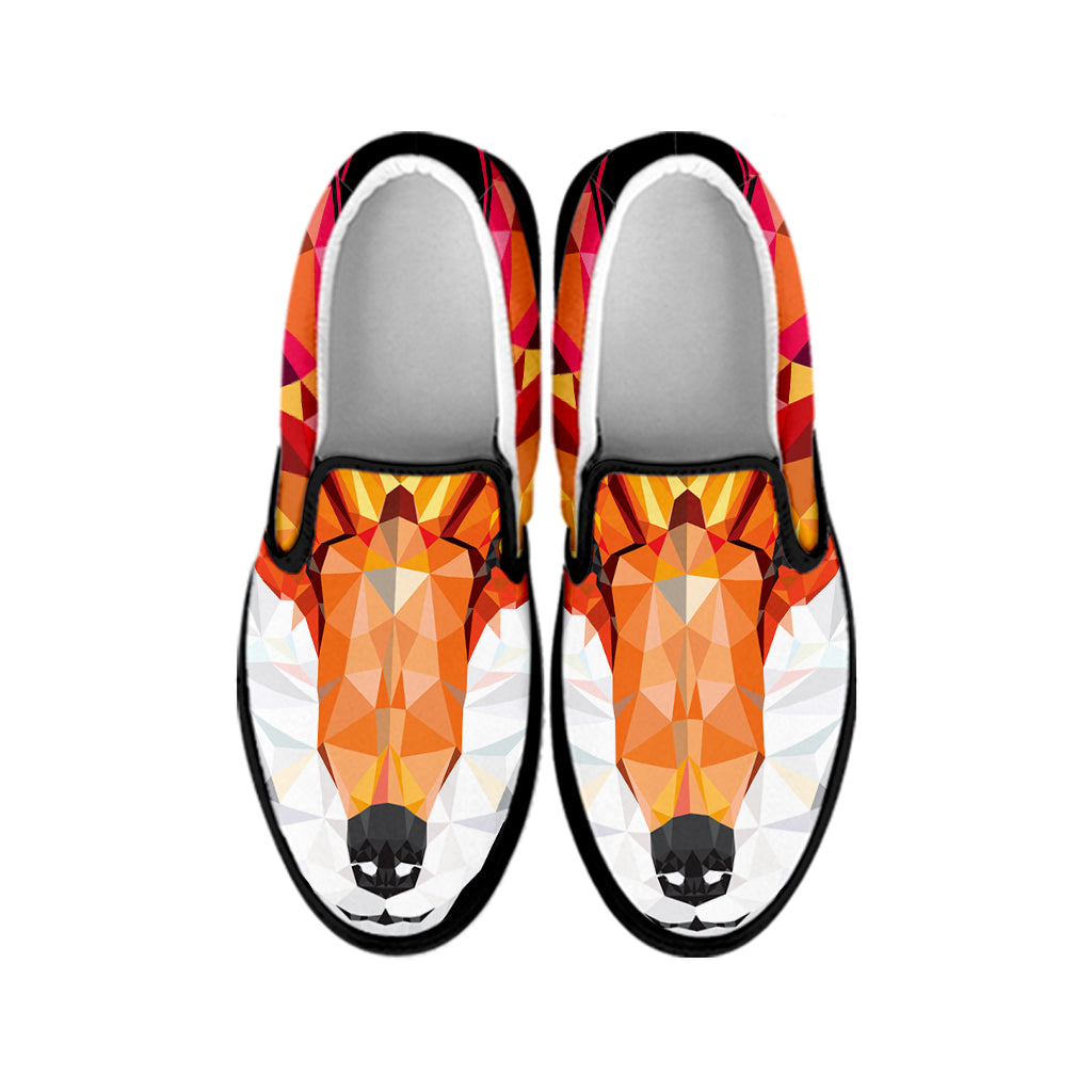 Geometric Fox Print Black Slip On Shoes