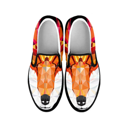 Geometric Fox Print Black Slip On Shoes