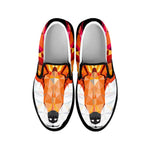 Geometric Fox Print Black Slip On Shoes