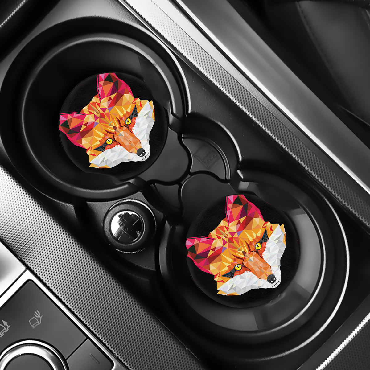 Geometric Fox Print Car Coasters