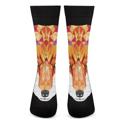Geometric Fox Print Crew Socks