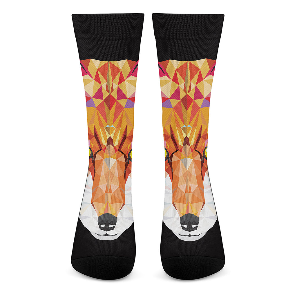Geometric Fox Print Crew Socks