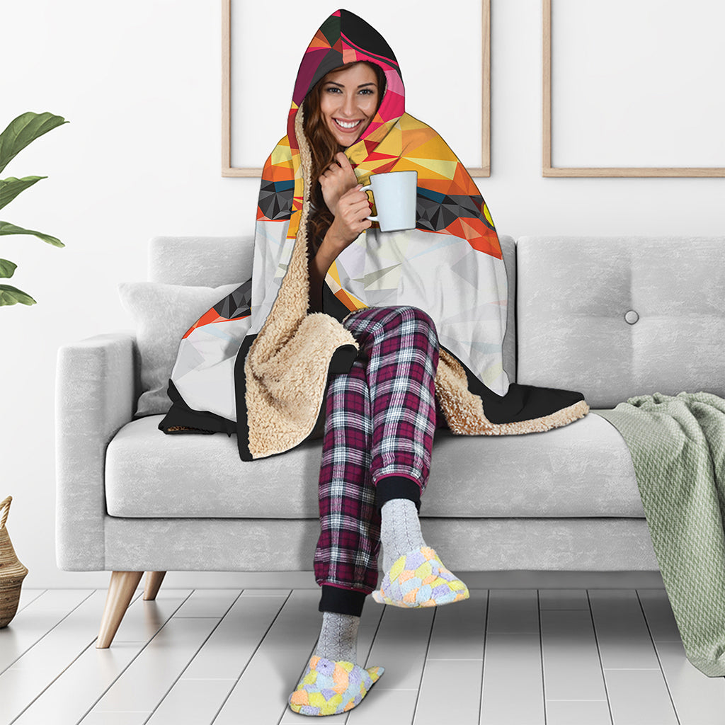 Geometric Fox Print Hooded Blanket