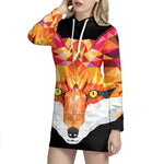 Geometric Fox Print Pullover Hoodie Dress