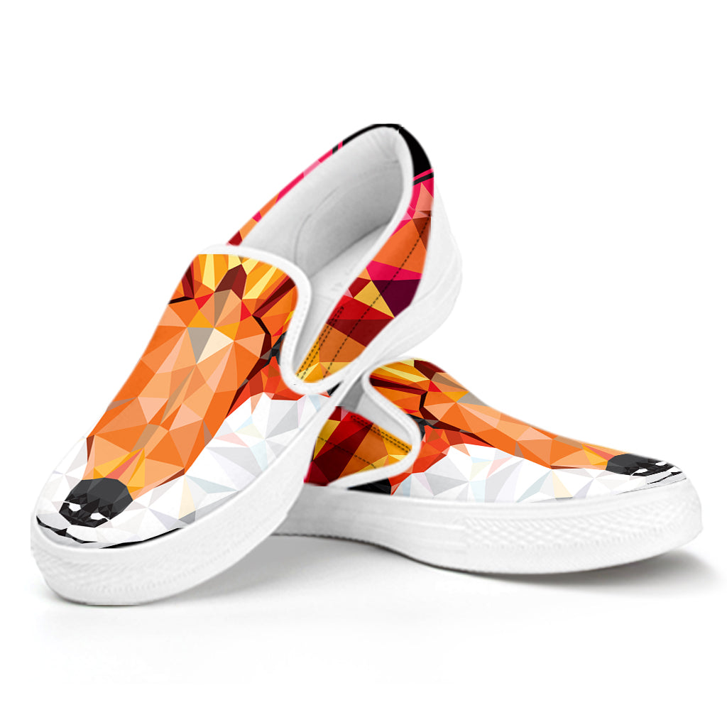 Geometric Fox Print White Slip On Shoes