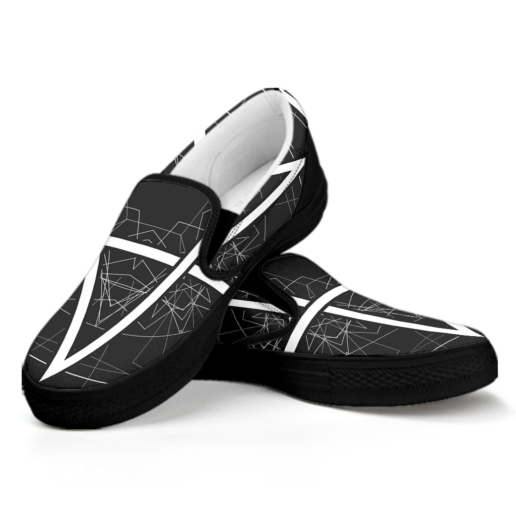 Geometric Inverted Pentagram Print Black Slip On Shoes
