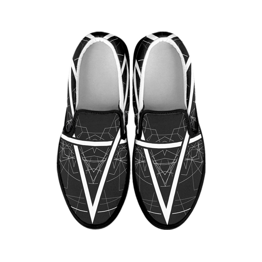 Geometric Inverted Pentagram Print Black Slip On Shoes