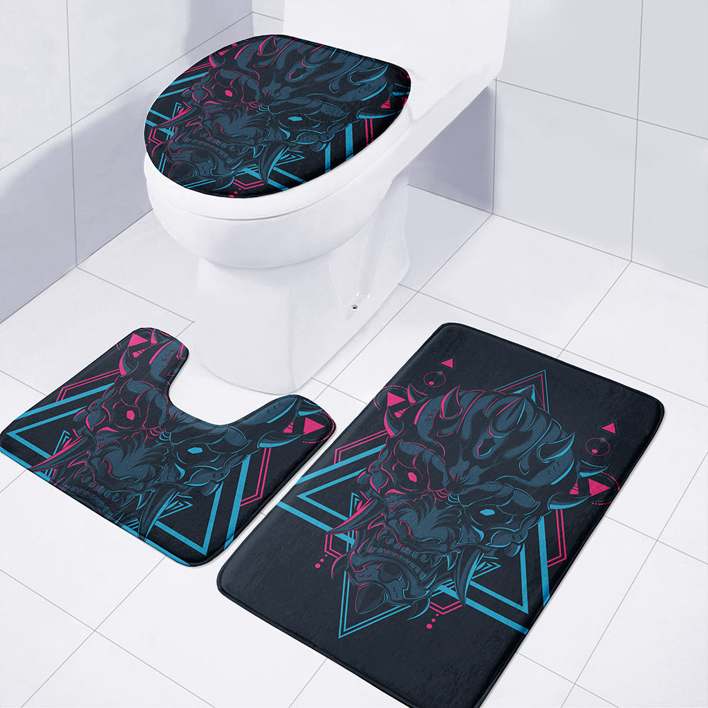 Geometric Japanese Demon Print 3 Piece Bath Mat Set