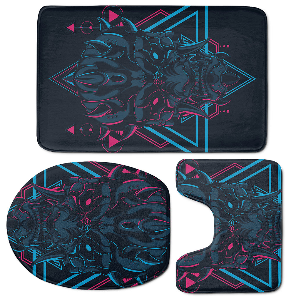 Geometric Japanese Demon Print 3 Piece Bath Mat Set
