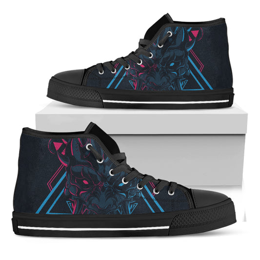 Geometric Japanese Demon Print Black High Top Shoes