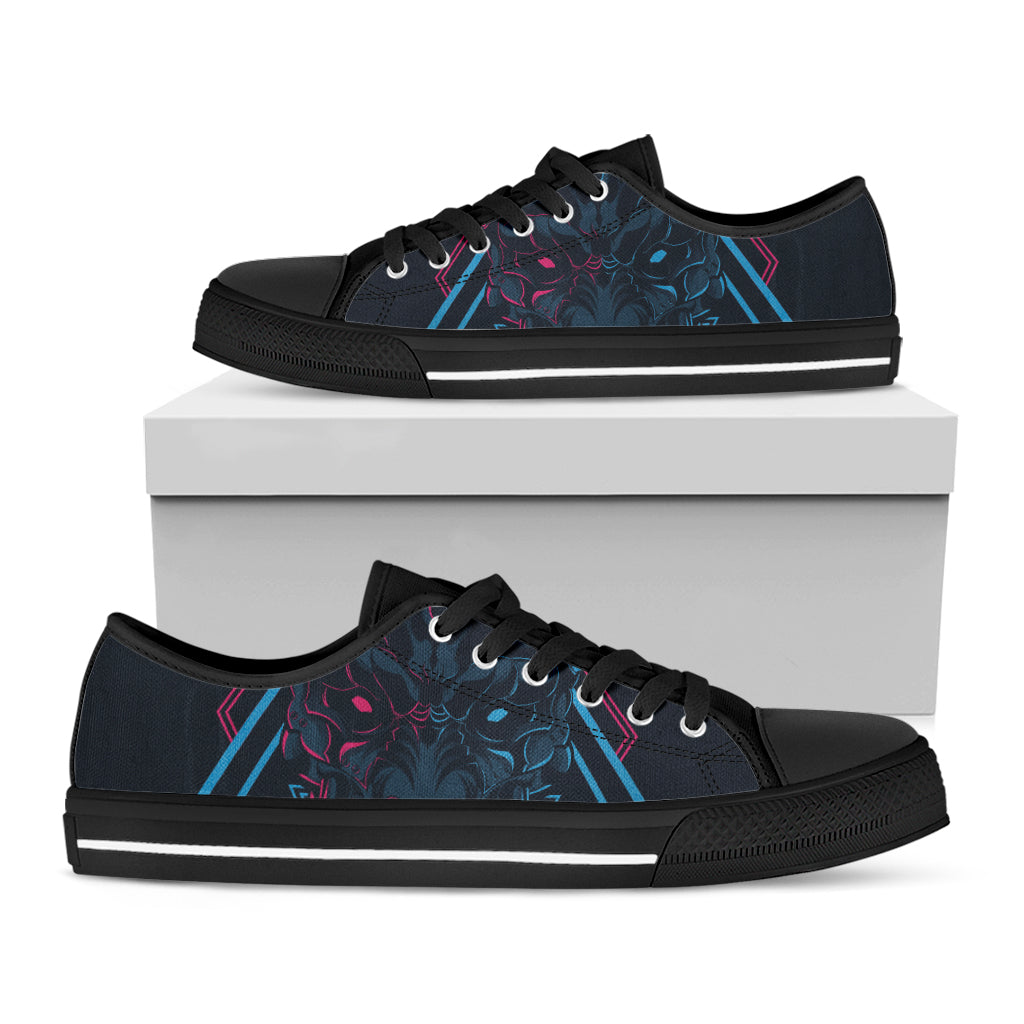 Geometric Japanese Demon Print Black Low Top Shoes 