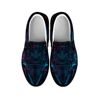 Geometric Japanese Demon Print Black Slip On Shoes