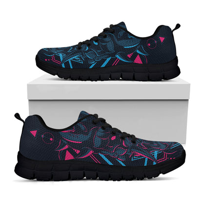 Geometric Japanese Demon Print Black Sneakers