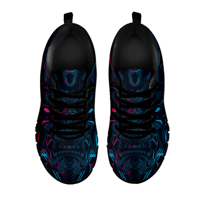 Geometric Japanese Demon Print Black Sneakers