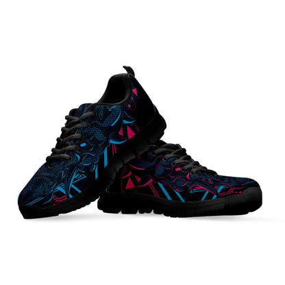 Geometric Japanese Demon Print Black Sneakers