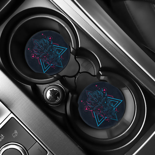 Geometric Japanese Demon Print Car Coasters