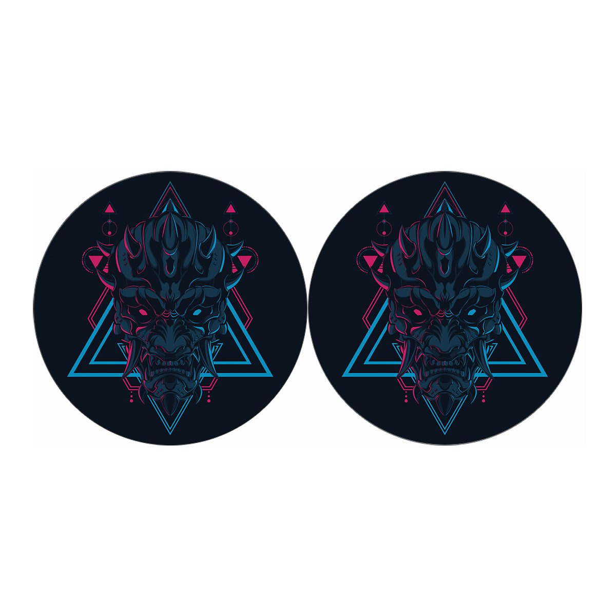 Geometric Japanese Demon Print Car Coasters