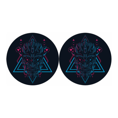 Geometric Japanese Demon Print Car Coasters