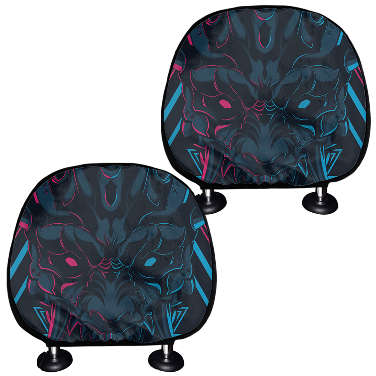 Geometric Japanese Demon Print Car Headrest Covers