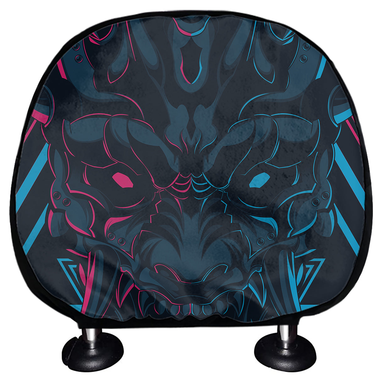 Geometric Japanese Demon Print Car Headrest Covers