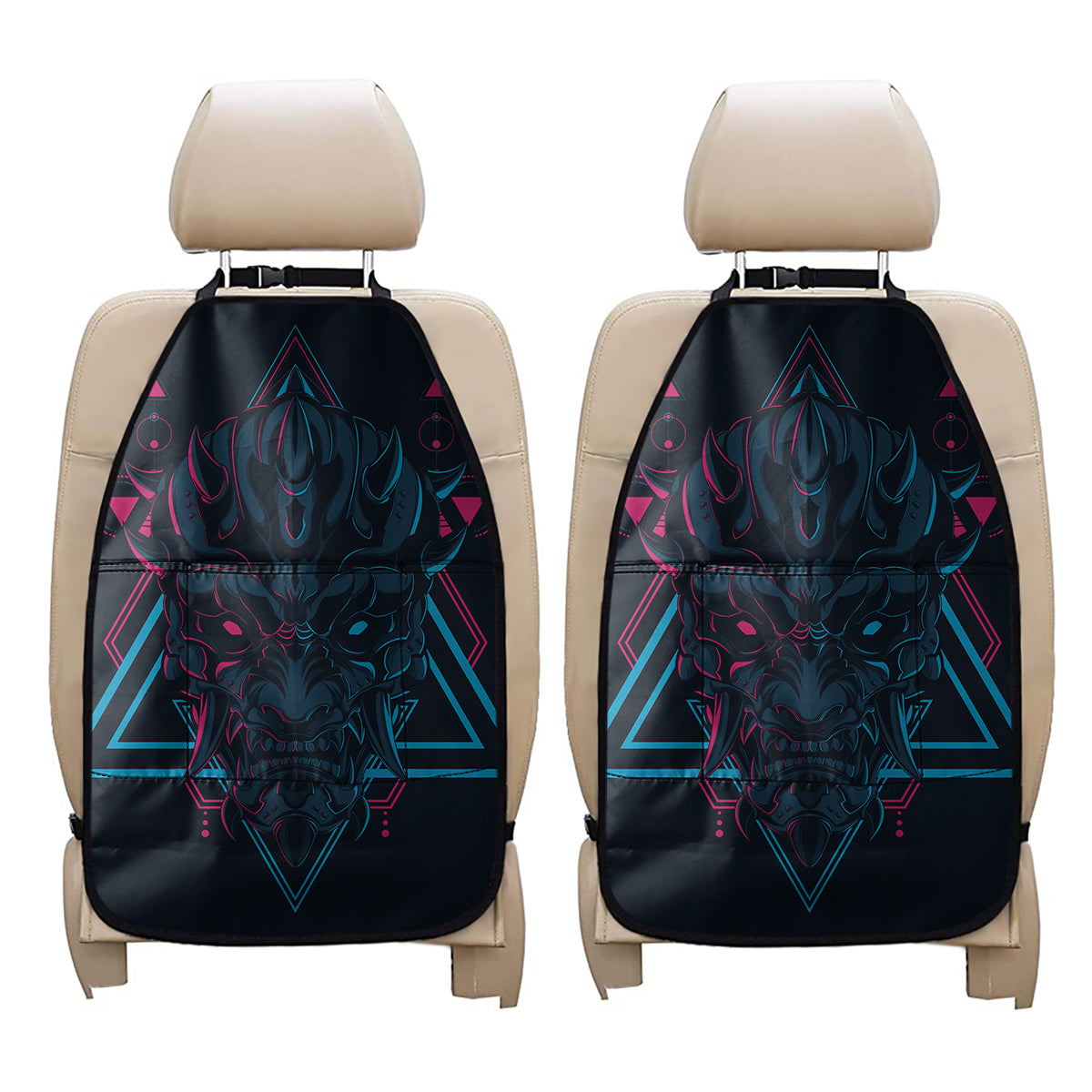 Geometric Japanese Demon Print Car Seat Organizers