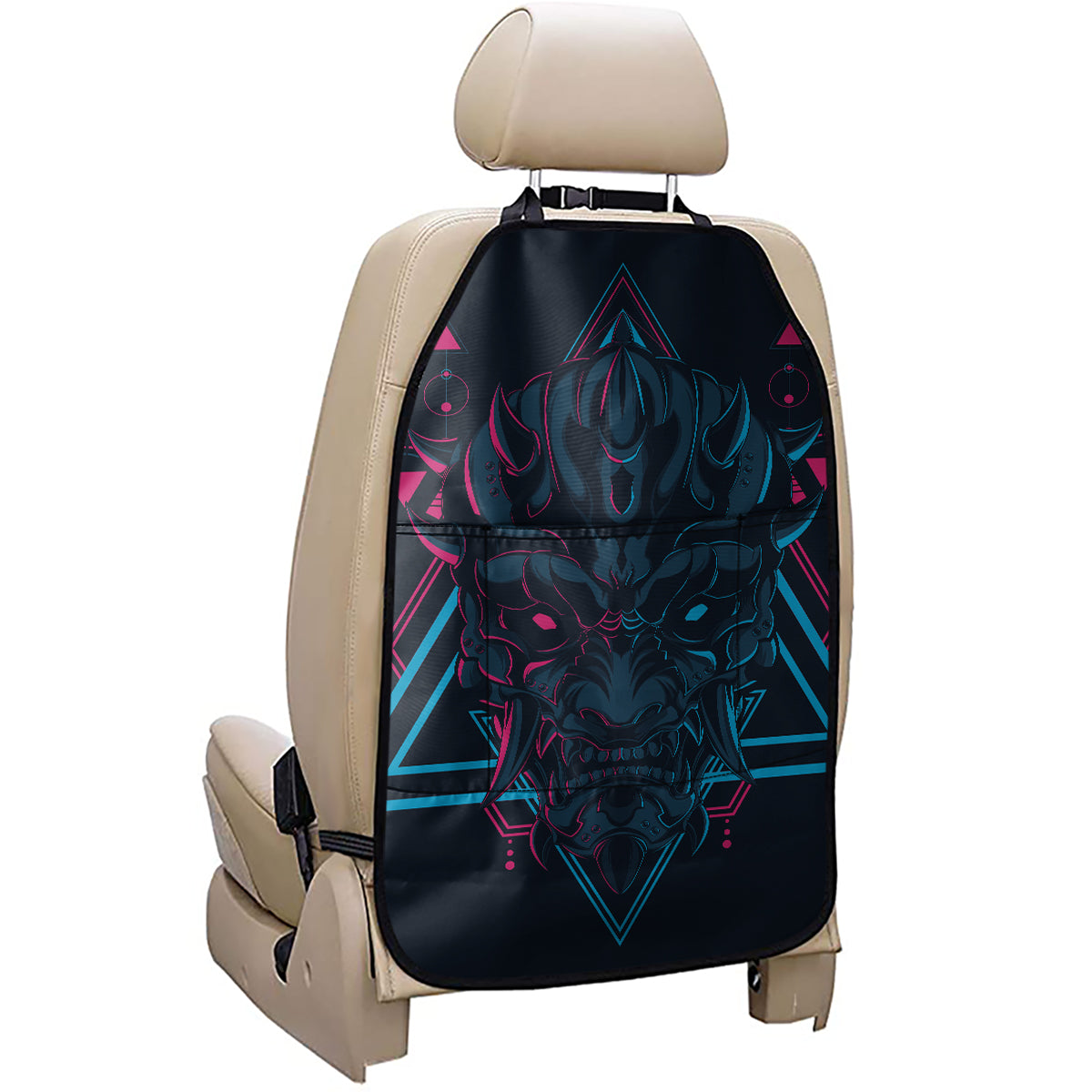 Geometric Japanese Demon Print Car Seat Organizers