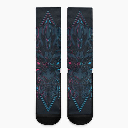 Geometric Japanese Demon Print Crew Socks