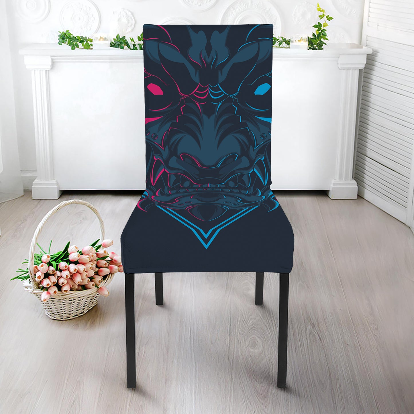 Geometric Japanese Demon Print Dining Chair Slipcover