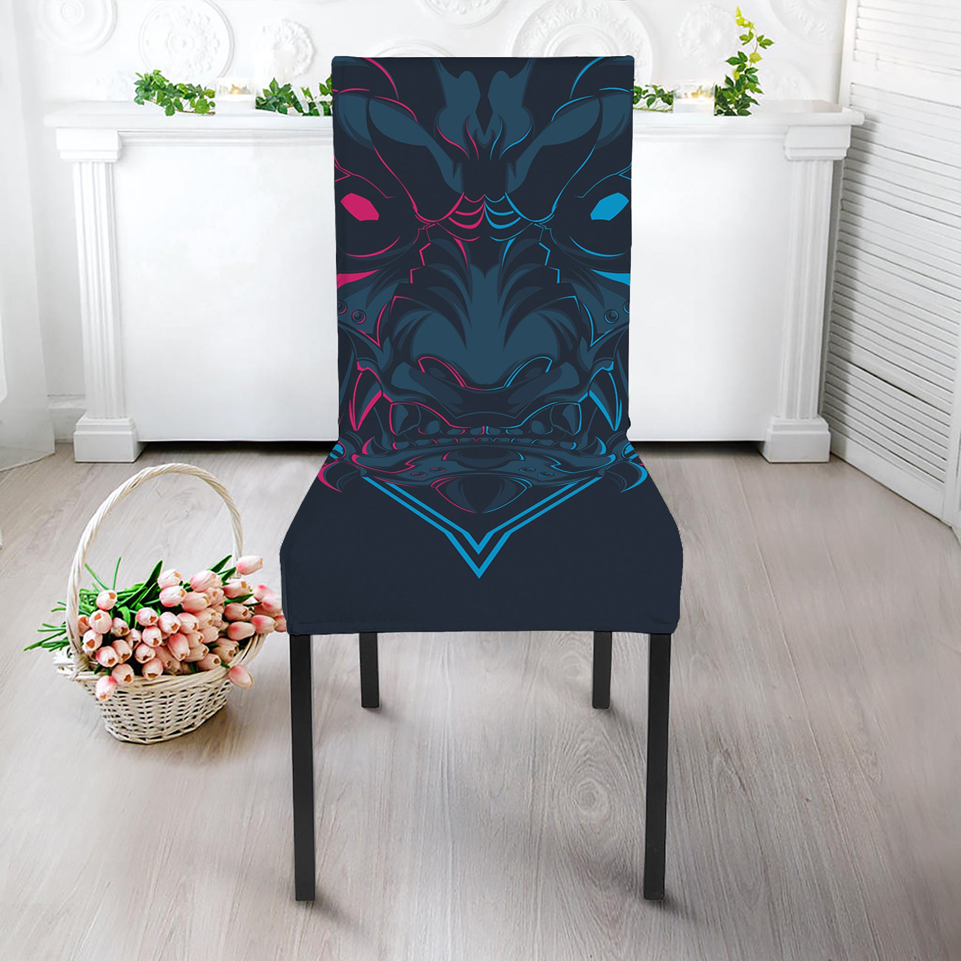 Geometric Japanese Demon Print Dining Chair Slipcover