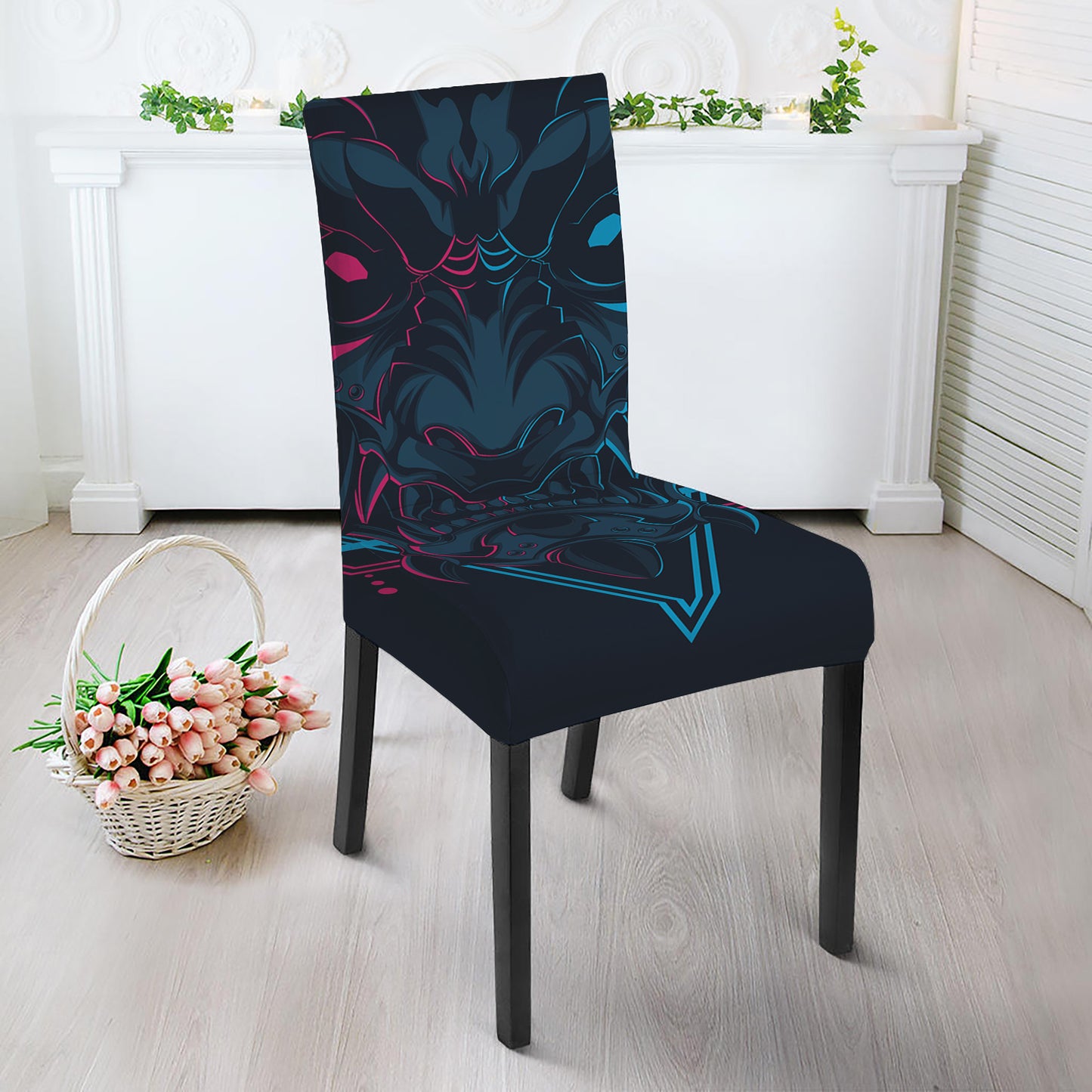 Geometric Japanese Demon Print Dining Chair Slipcover