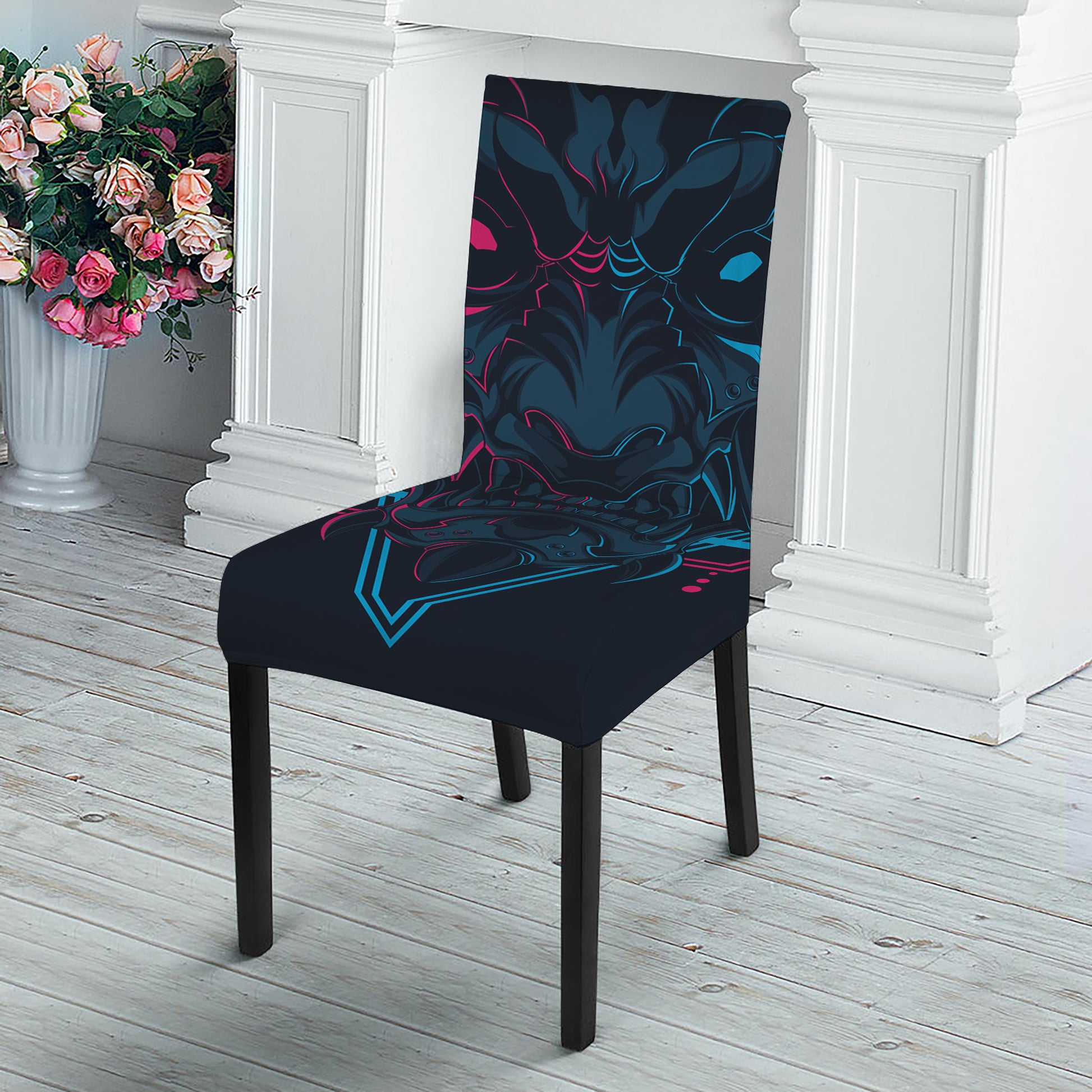 Geometric Japanese Demon Print Dining Chair Slipcover