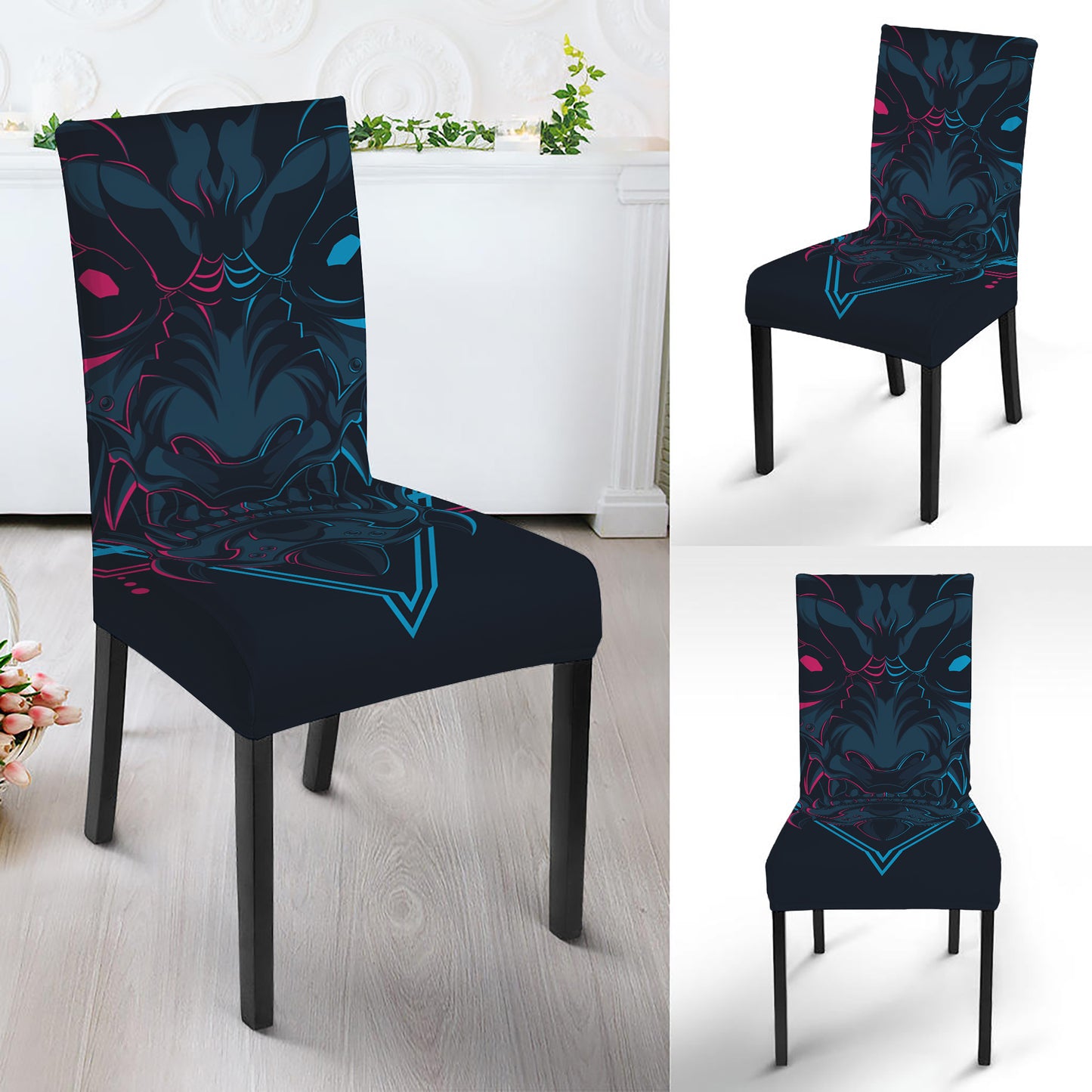 Geometric Japanese Demon Print Dining Chair Slipcover