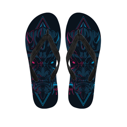 Geometric Japanese Demon Print Flip Flops