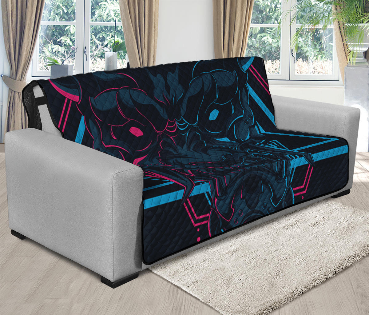 Geometric Japanese Demon Print Futon Protector