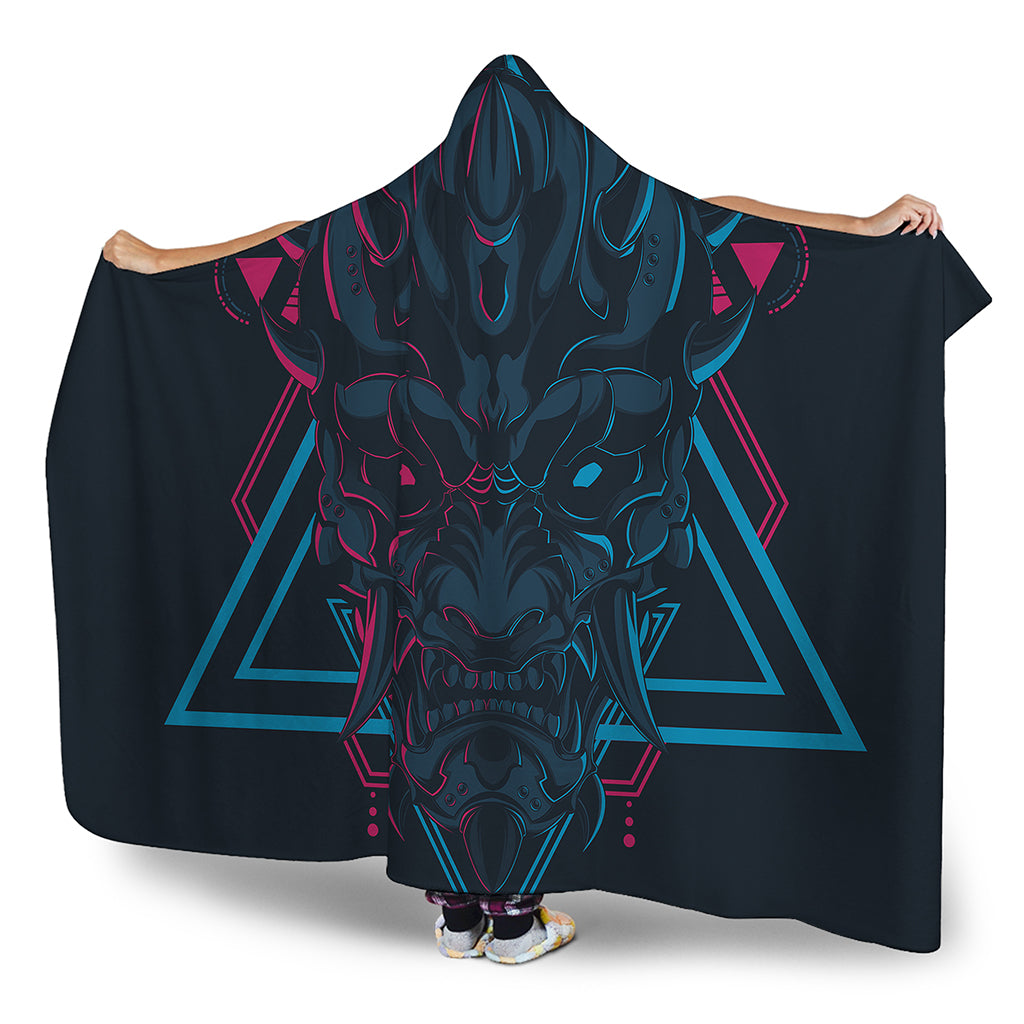 Geometric Japanese Demon Print Hooded Blanket