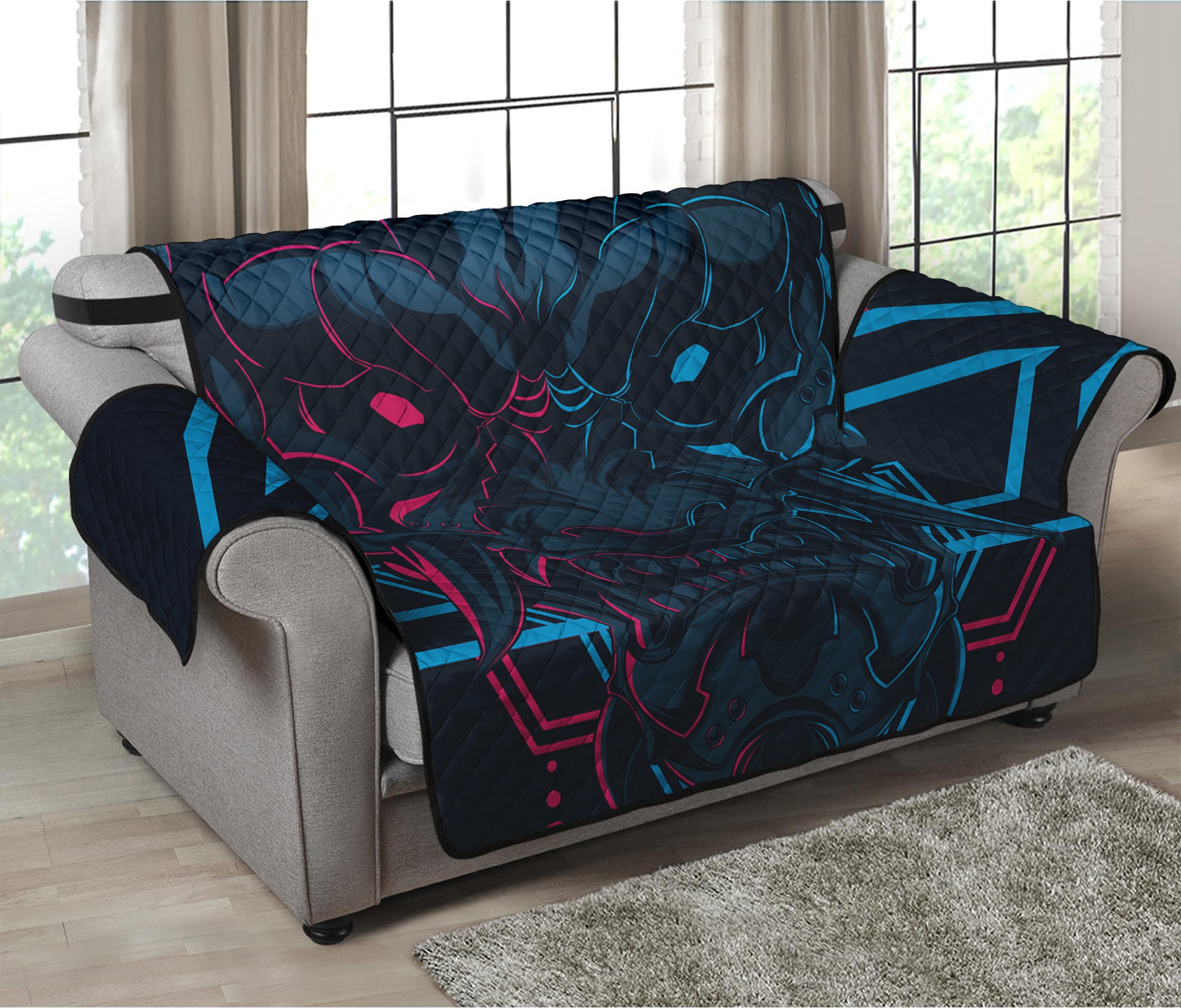 Geometric Japanese Demon Print Loveseat Protector