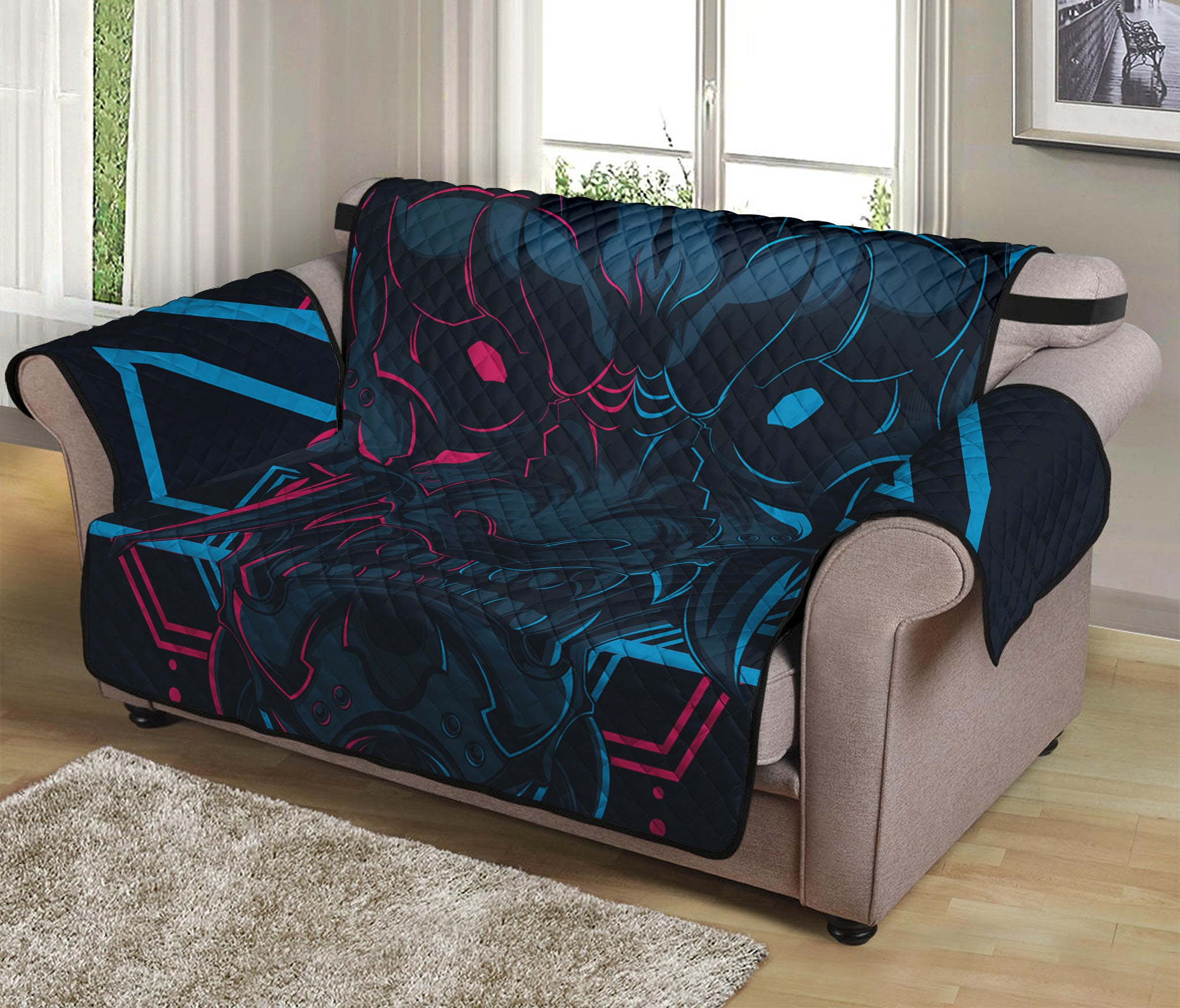 Geometric Japanese Demon Print Loveseat Protector