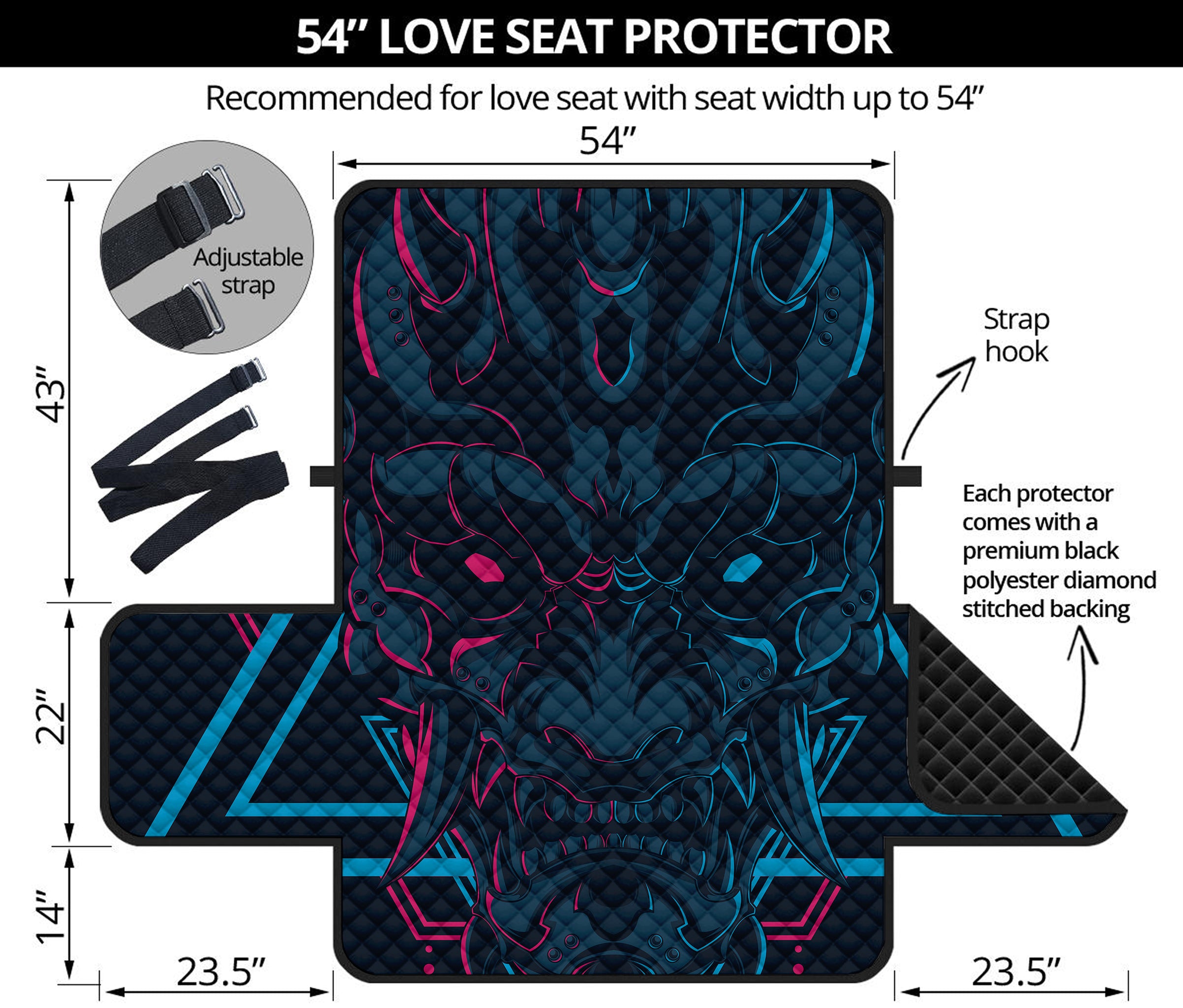 Geometric Japanese Demon Print Loveseat Protector