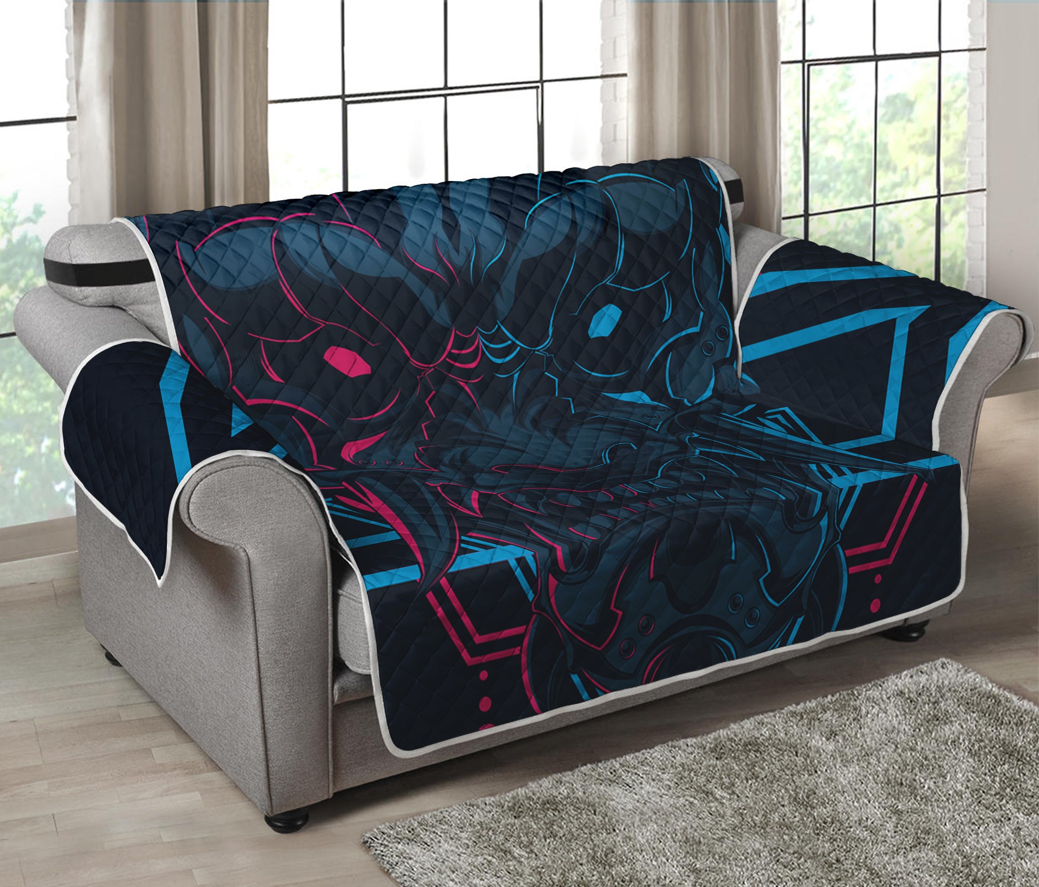 Geometric Japanese Demon Print Loveseat Protector