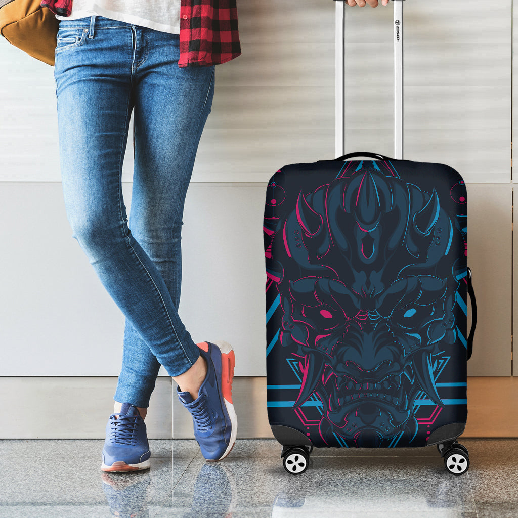 Geometric Japanese Demon Print Luggage Cover