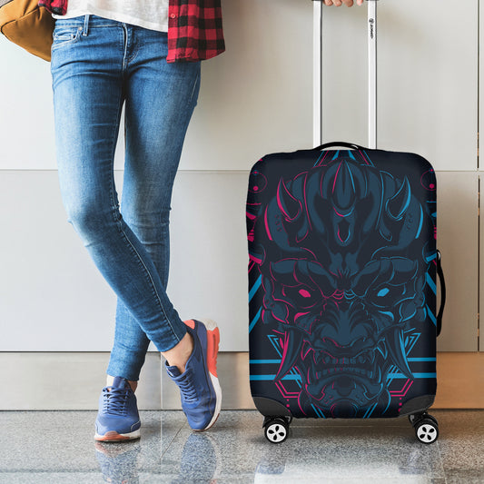 Geometric Japanese Demon Print Luggage Cover