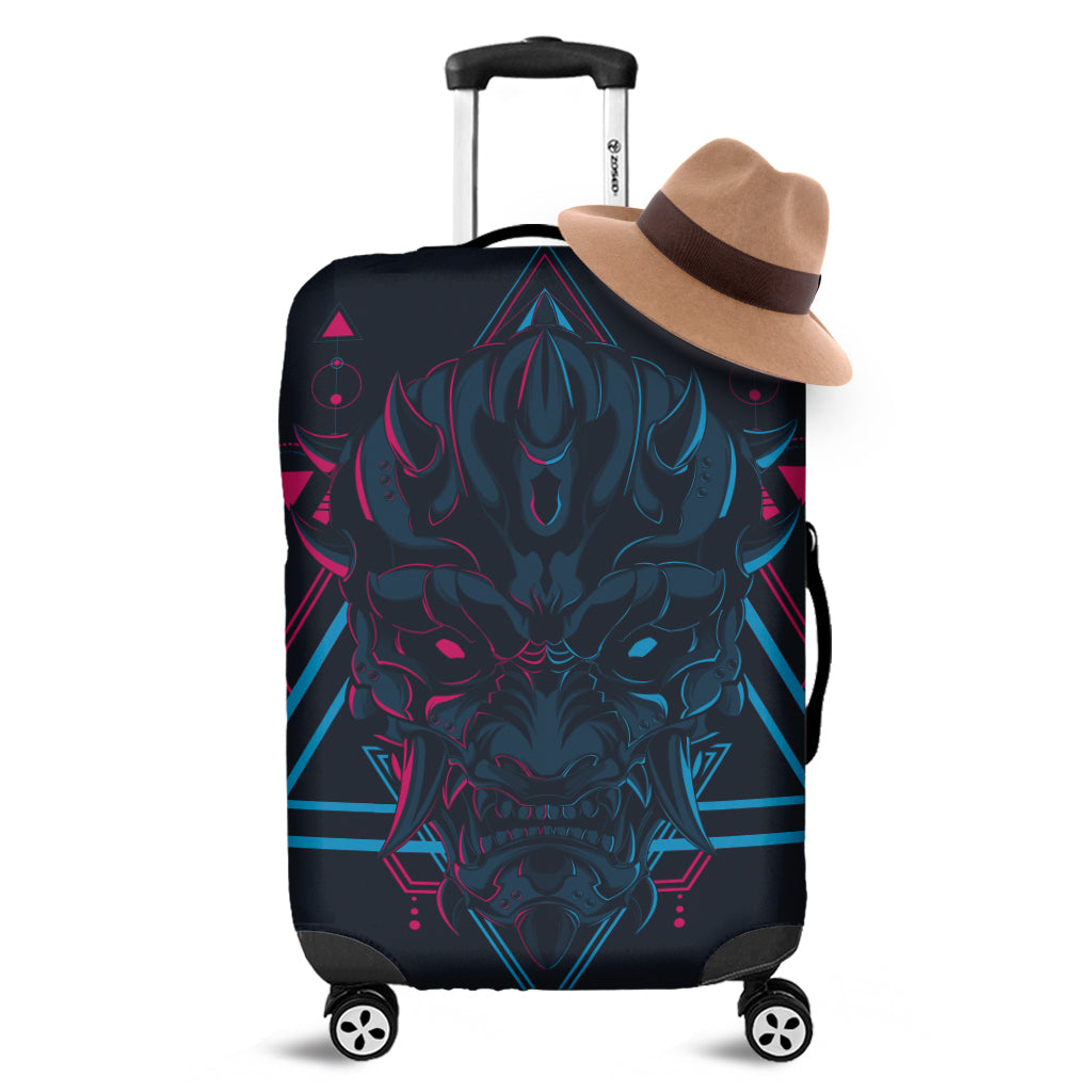 Geometric Japanese Demon Print Luggage Cover