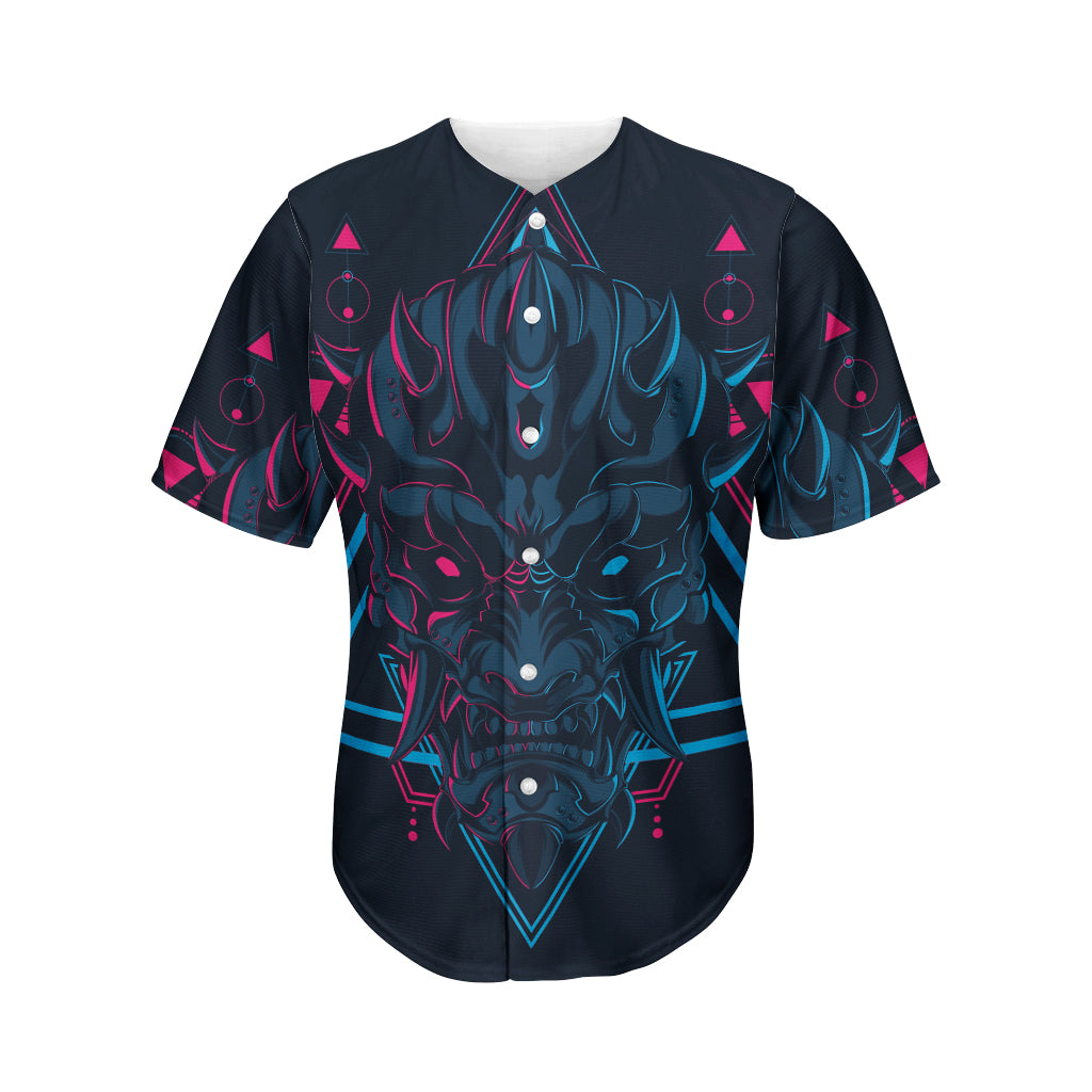 Geometric Japanese Demon Print Men's Baseball Jersey