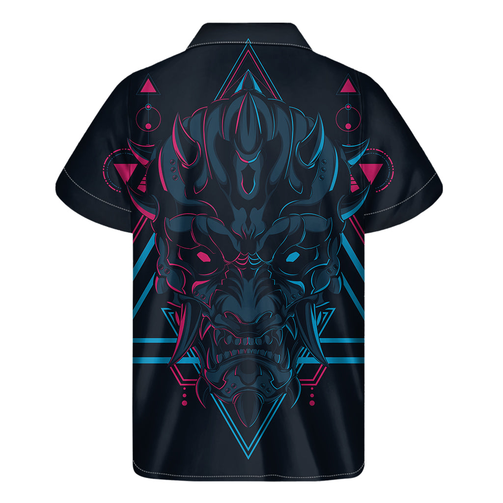 Geometric Japanese Demon Print Men's Short Sleeve Shirt