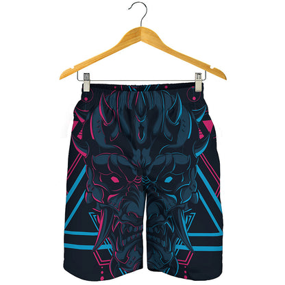 Geometric Japanese Demon Print Men's Shorts