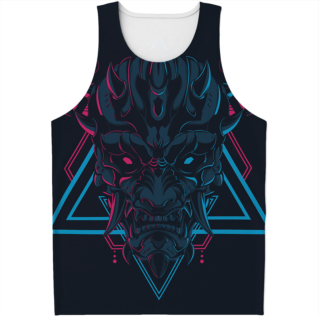 Geometric Japanese Demon Print Men's Tank Top