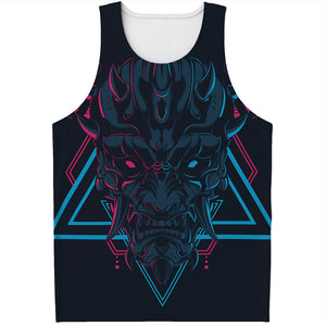 Geometric Japanese Demon Print Men's Tank Top